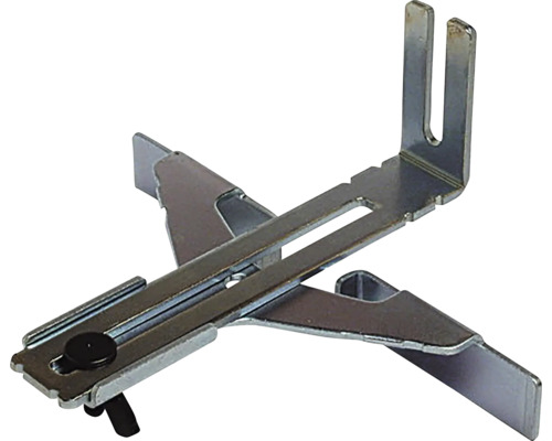 Verstellbare Montagehilfe aus Metall für Türzargen mit Feststellschraube.