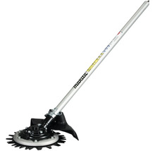 Makita Rotationsschere Aufsatz mit silbernem Schaft und schwarzem Schneidkopf für Motorsensen.