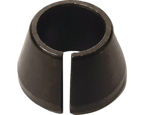 Konische Klemmhülse aus Metall mit vertikalem Schlitz.