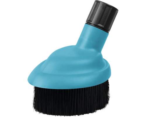 Blauer Saugpinsel für Staubsauger, Kunststoffbürste mit schwarzen Borsten und schwarzem Anschlussadapter.