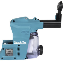 Makita Staubabsaugung DX08 mit HEPA-Filter für Akku-Kombihämmer, 18 Volt, Kunststoff, blau und schwarz, mit transparentem Staubbehälter.