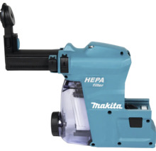 Makita Staubabsaugung mit HEPA-Filter für Bohrhämmer, mit transparentem Staubbehälter und verstellbarem Saugarm.