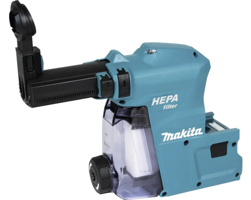 Makita Staubabsaugung mit HEPA-Filter und transparentem Staubbehälter für Bohrhämmer.