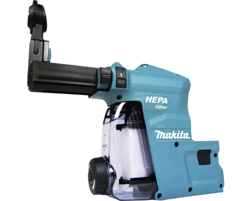 Makita Staubabsaugung mit HEPA Filter, transparentem Staubbehälter und Makita Logo.