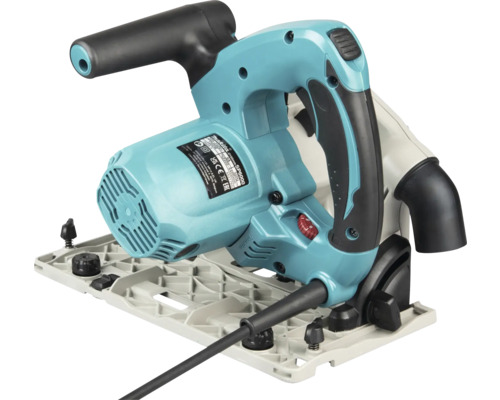 Makita Tauchsäge SP6000 mit Grundplatte und Einstellrädern für präzise Schnitte.