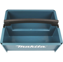 Offene Werkzeugbox aus Kunststoff mit Tragegriff und Makita Logo, kompatibel mit dem Makpac-System.
