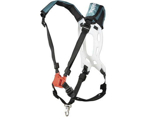 Makita Tragegurt für Freischneider mit gepolsterten Schultergurten, verstellbaren Riemen, Rückenplatte und Schnellverschluss.