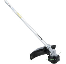 Makita Sensenaufsatz EM408MP für Multifunktionsantriebe mit silbernem Schaft, Makita Logo, schwarzem Schutzschild und Trimmerkopf.