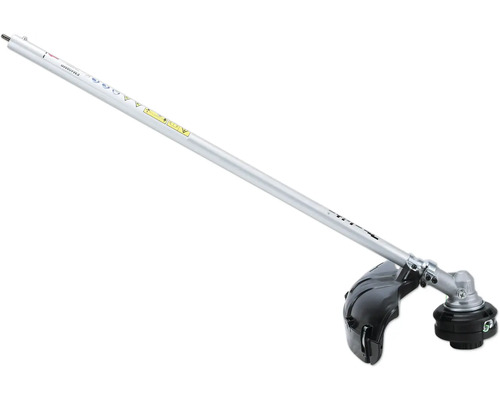 Trimmer-Aufsatz für Multifunktionsantrieb mit langem Metallschaft und Schutzhaube.