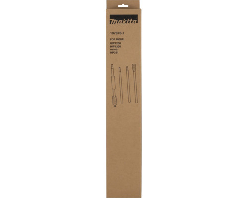 Makita Logo, Kartonverpackung für Makita Zubehörset 197870-7, passend für Modelle HW1200, HW1300, HP401 und HP351.