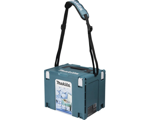 Makita Makpac Kühlbox 18 Liter mit Tragegriff, verstellbarem Schultergurt und Makita Logo. Stapelbar für Werkzeugkoffer-Systeme.