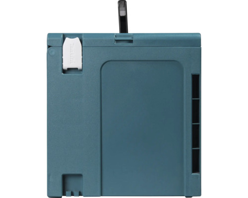 Makita Makpac Systemkoffer aus Kunststoff mit Tragegriff, Verschlussclip und Makita Logo.