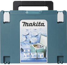 Makita Makpac Kühlbox mit 18 Litern Fassungsvermögen, Tragegriff und Schnappverschlüssen.