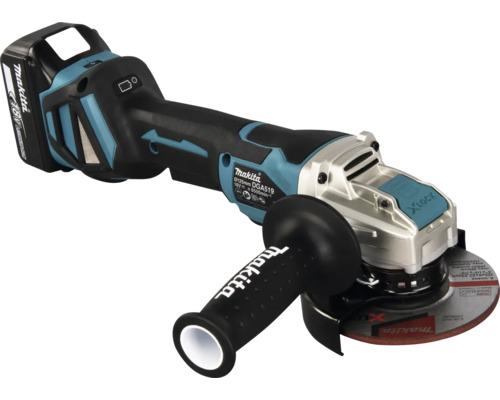 Makita Akku-Winkelschleifer DGA519 mit X-LOCK System, 18 Volt, inklusive Seitengriff und Trennscheibe.