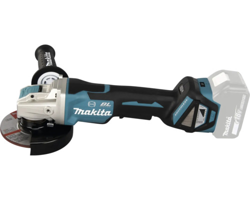 Makita Akku-Winkelschleifer mit bürstenlosem Motor, Zusatzgriff und 18 Volt Lithium-Ionen Akku.