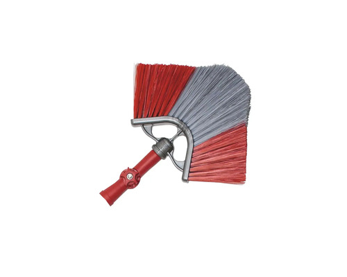 Eckbesenkopf mit roten und grauen Borsten und verstellbarem Gelenk.