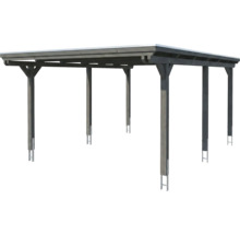 Carport aus Holz mit Flachdach in Anthrazit, sechs Pfosten mit H-Ankern.