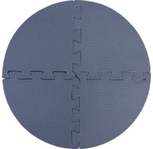 Runde graue Puzzlematte aus Schaumstoff mit strukturierter Oberfläche, vierteilig.
