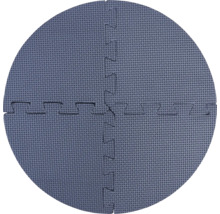 Runde graue Bodenschutzmatte aus EVA-Schaumstoff mit strukturierter Oberfläche, vierteiliges Puzzle-Set.