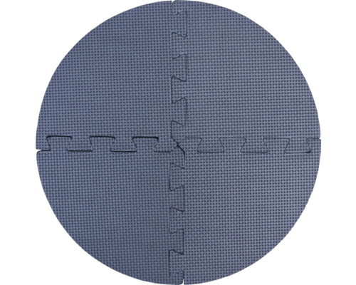 Runde graue Bodenschutzmatte aus EVA-Schaumstoff mit strukturierter Oberfläche, vierteiliges Puzzle-Set.