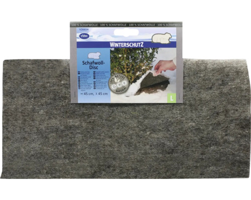 Videx Logo, Winterschutz Schafwoll-Disc aus 100 Prozent Schafwolle mit 45 Zentimeter Durchmesser und Nature eco material Siegel für Pflanzen.