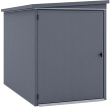 Geräteschrank aus Metall mit Pultdach und einer Tür, anthrazit.
