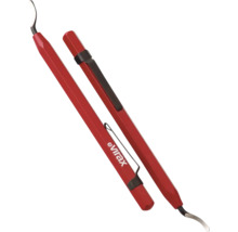 Virax Taschen-Entgrater mit Taschenclip und gebogener Stahlklinge.