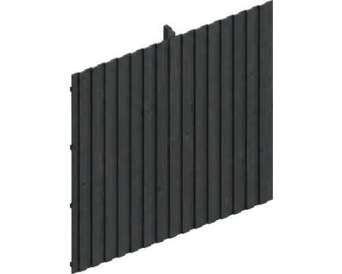 Sichtschutzzaun aus vertikalen Holzlatten in Anthrazit.