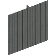 Sichtschutzzaun aus Holz mit vertikalen Lamellen in Dunkelgrau.