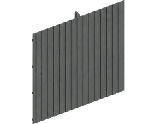 Sichtschutzzaun aus Holz mit vertikalen Lamellen in Dunkelgrau.