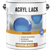 Hornbach Acryllack Glanzlack, gut deckend, schnell trocknend, Umweltsiegel Blauer Engel, Hornbach Logo.