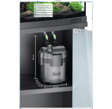 Tetra Außenfilter im Aquariumunterschrank, Maße 35 Zentimeter Höhe, 22 Zentimeter Breite und 22 Zentimeter Tiefe. Ausgezeichnete Filterung.