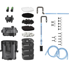 Tetra Außenfilter Set für Aquarien mit Filterbehälter, Filtermedien wie Keramikringen und Bio-Bällen, Schläuchen, Saugnäpfen und Rohren. Tetra Logo.