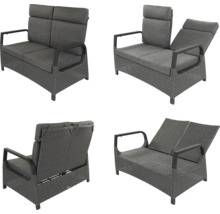 Gartenlounge Zweisitzer aus Rattan mit verstellbarer Rückenlehne in verschiedenen Positionen