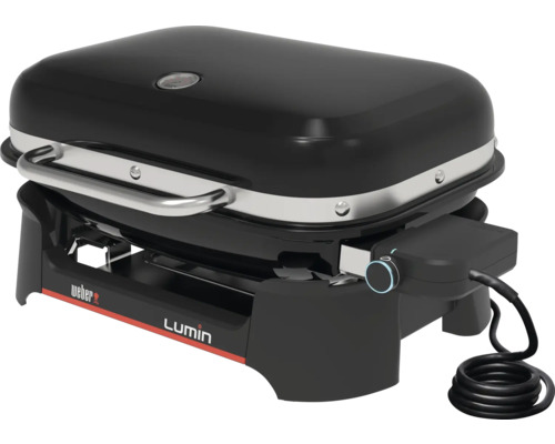 Weber Lumin Elektrogrill mit Deckel, integriertem Thermometer und Temperaturregler.