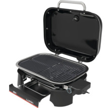 Weber Lumin Elektrogrill mit offenem Deckel, Grillrost und ausziehbarer Fettauffangschale.
