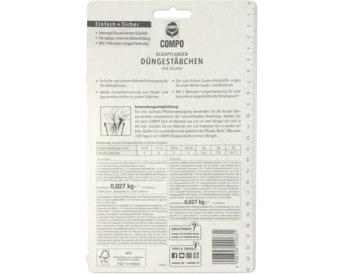 COMPO Blühpflanzen Düngestäbchen mit Guano, 30 Stück