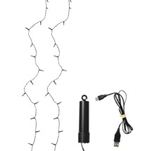 LED-Lichterkette mit USB-Anschluss und schwarzem Batteriefach mit Aufhängehaken.