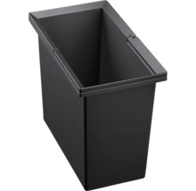 Rechteckiger Abfallbehälter aus schwarzem Kunststoff für Mülltrennsysteme.