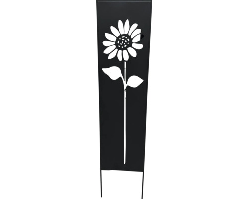 Metallwand Lafiora Blume Metall 35 x 150 cm schwarz Dekorative Beetstele mit ausgestanztem Sonnenblumenmotiv
