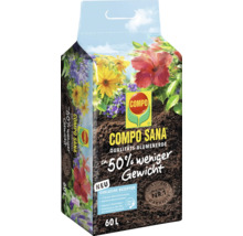 Packung Compo Sana Qualitäts Blumenerde mit dem Hinweis circa 50 Prozent weniger Gewicht.