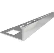 Fliesenschiene Winkelprofil aus Metall mit gestanzter Befestigungsseite.