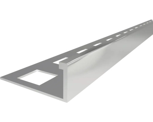 Fliesenschiene Winkelprofil aus Metall mit gestanzter Befestigungsseite.