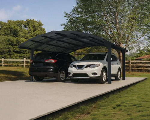 Doppel-Carport mit zwei Autos auf Betonfläche