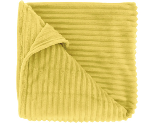 Gelbe Fleece-Wohndecke mit weicher Rippenstruktur in Cord-Optik.