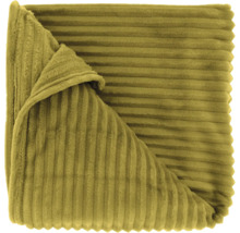 Senfgelbe Kuscheldecke mit gerippter Cord-Struktur aus weichem Material.