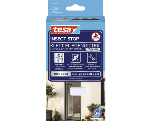 Tesa Insect Stop Klett Fliegengitter für Türen, maximale Größe 2x 65 x 250 cm
