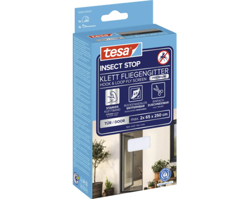 Tesa Insect Stop Klett Fliegengitter für Türen, maximale Größe 2x 65 x 250 cm