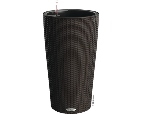 Hoher Pflanzkübel im Rattan-Design mit Wasserstandsanzeiger