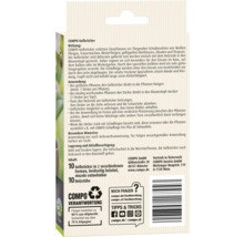 Rückseite der COMPO Gelbsticker Verpackung mit Anwendungshinweisen, Informationen zur Wirkung und Entsorgung sowie COMPO Logo.